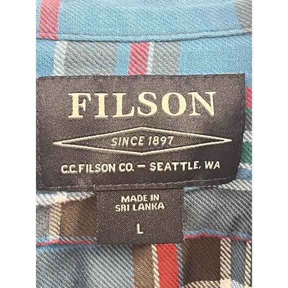 Filson Blue Flannel Plaid Button Down Shirt Sz Mens Large - Picture 3 of 5